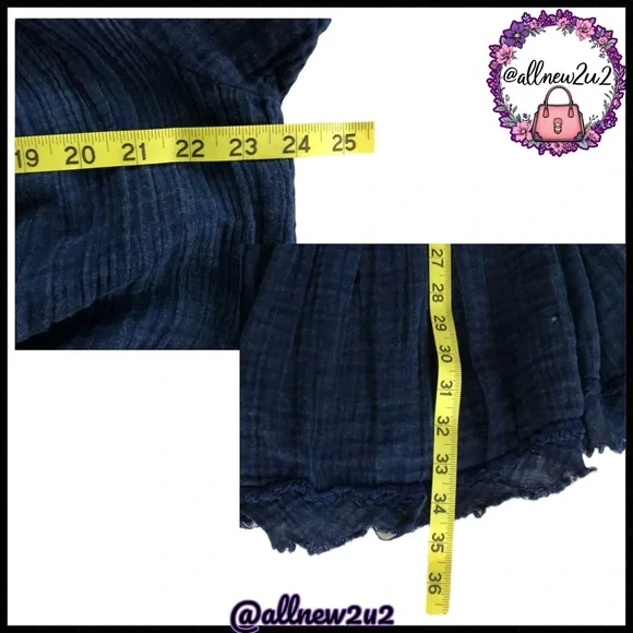 New Free People Denim Distressed Blue Smocked Mini Dress Tunic Cotton Host Pick - Picture 7 of 15